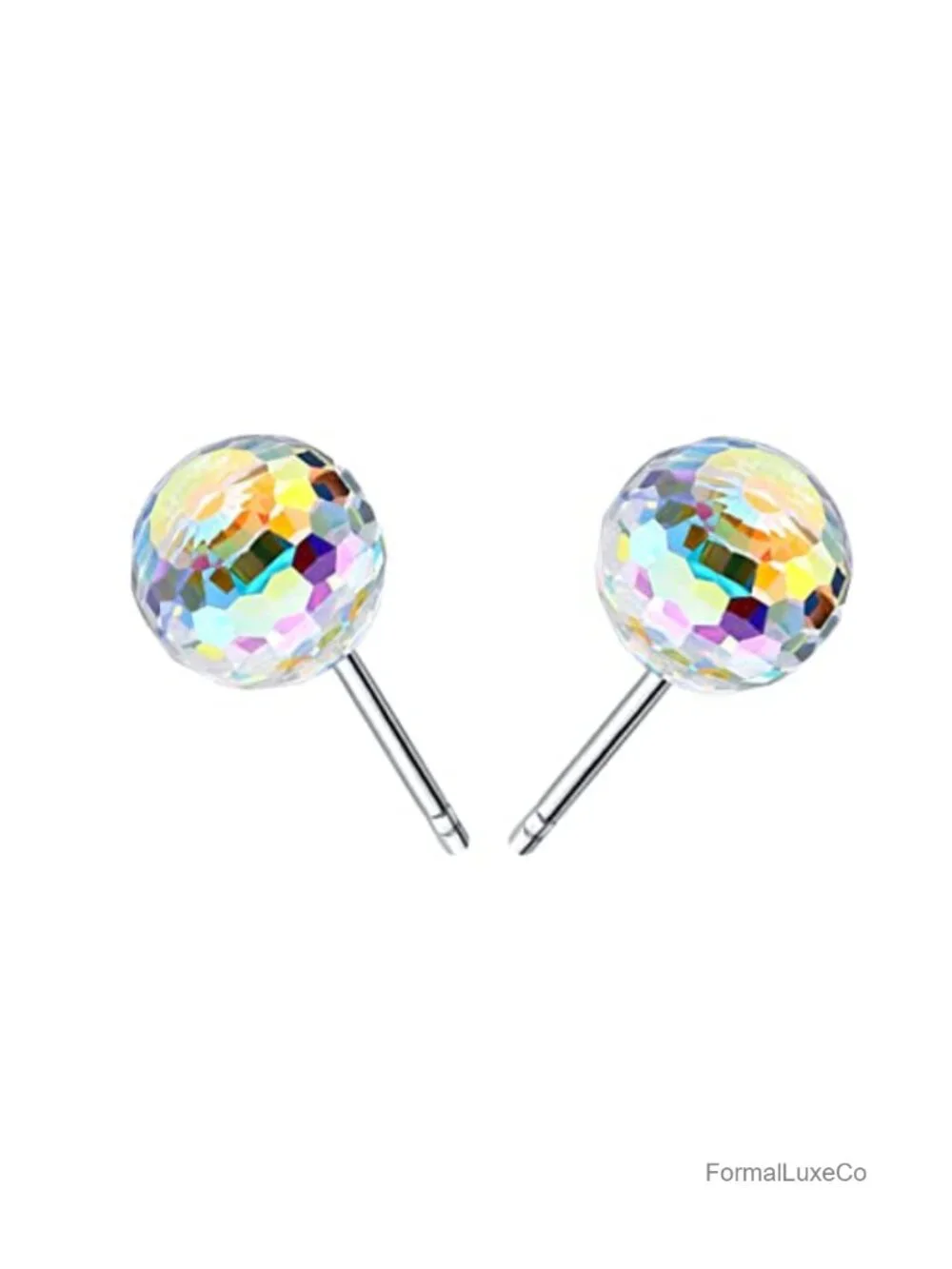 Austrian Crystal Disco Ball Stud Earrings for Women - Iridescent Aurora